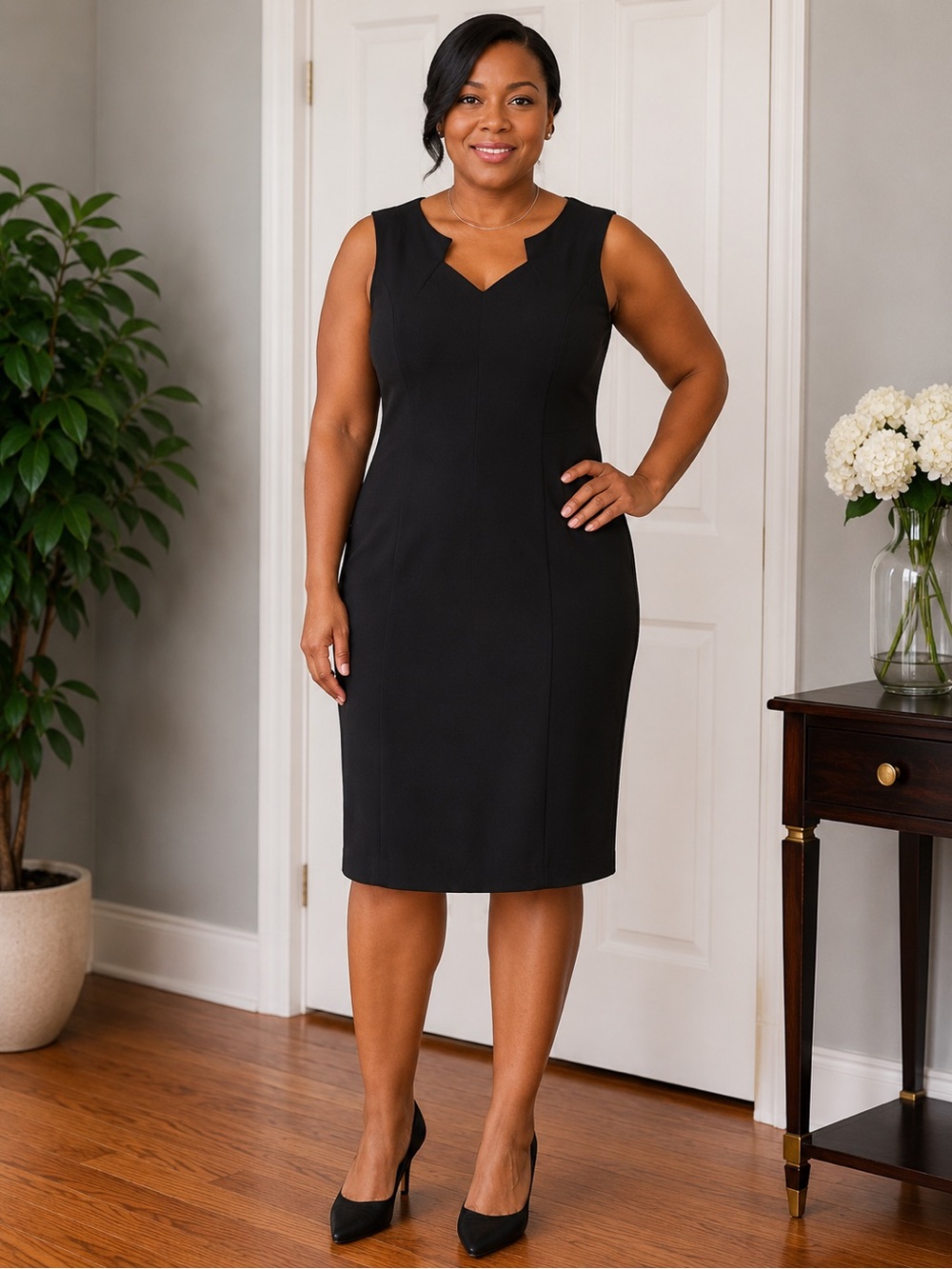 Calvin Klein Classic Black Sheath Dress - Elegant Women’s Work Dress - size 14w